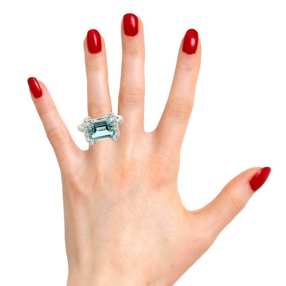 Natural Aquamarine Diamond Ring 6.5 14k Gold 6.09 TCW Certified $4,690 217095 - Picture 2 of 13
